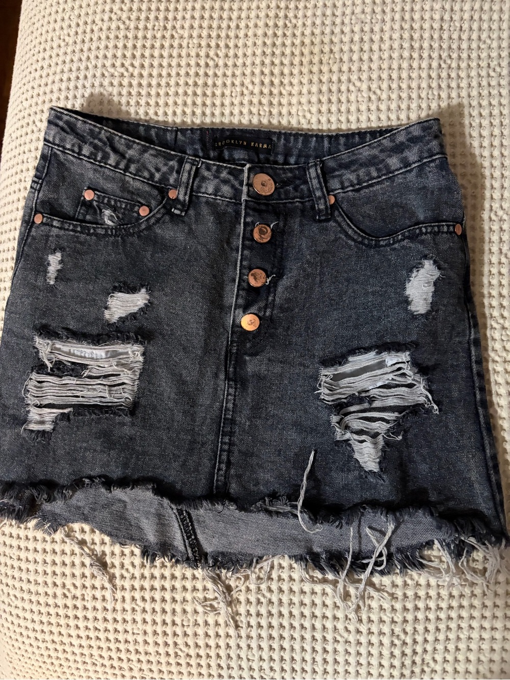 Brooklyn Karma Black Distressed Denim Mini Skirt